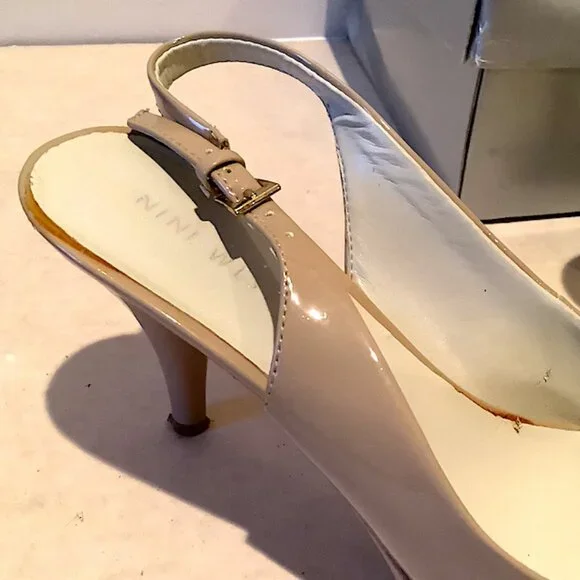 Nine West Beige Patent leather Peep-toe Slingback sandals - Picture 4 of 14